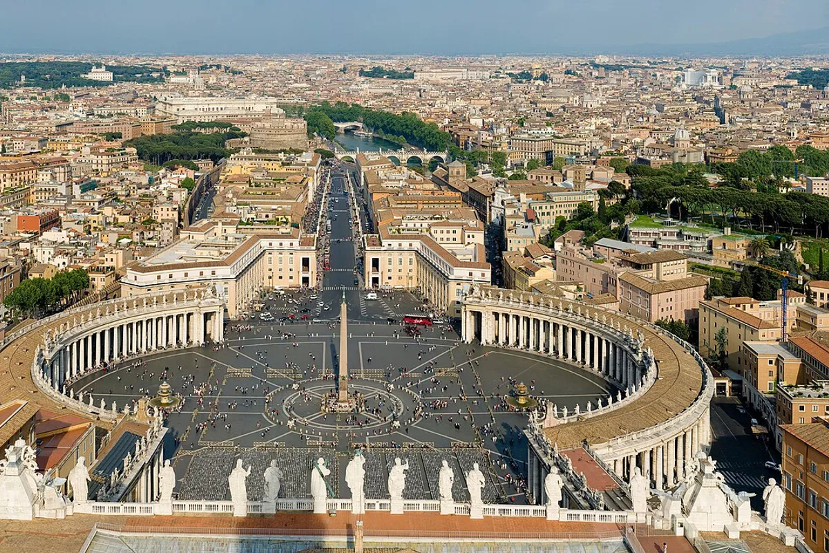 St Peter's Square and Bernini's colonnade seen from the dome of the basilica